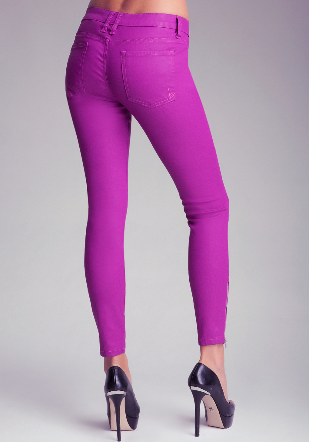 Lyst Bebe Coated Zipper Skinny Jeans in Purple