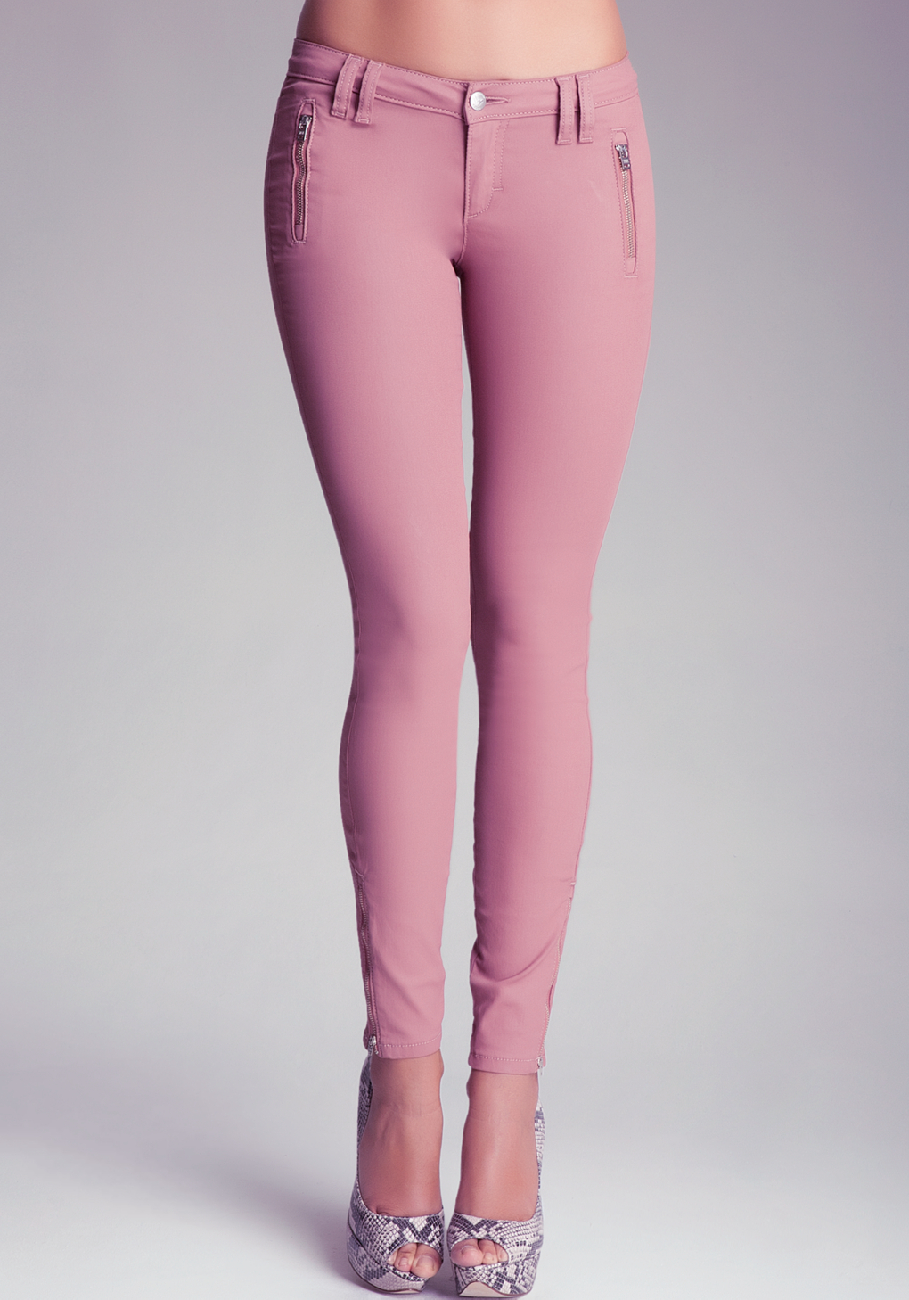 Bebe Coated Zipper Skinny Jeans in Rose (Pink) - Lyst