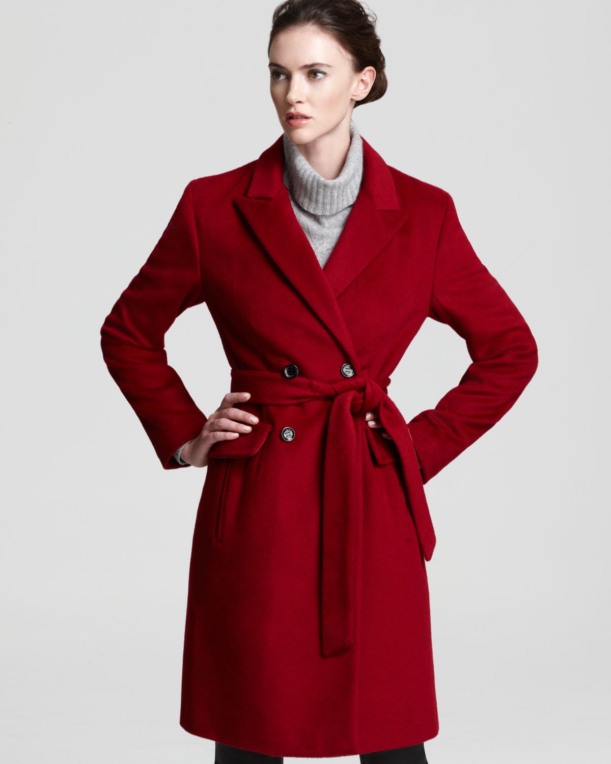 Calvin klein Wrap Coat With Notch Collar in Red | Lyst