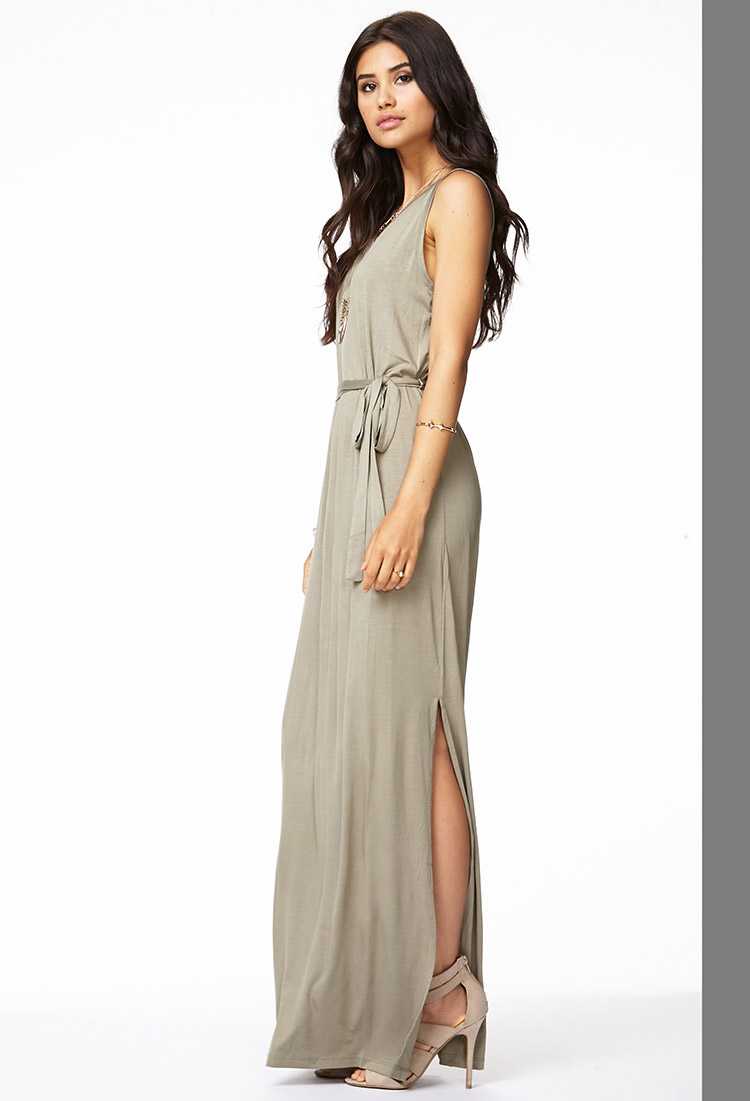 Lyst - Forever 21 Cutout Jersey Knit Maxi Dress in Green