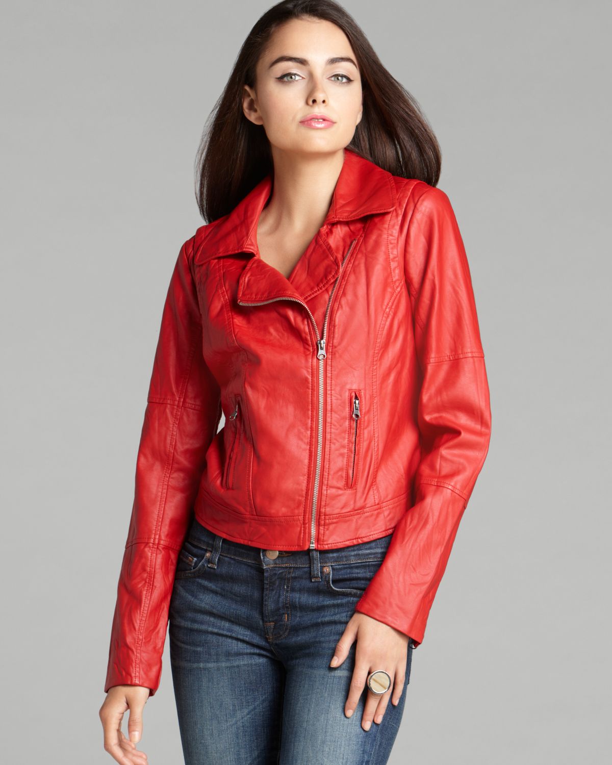 Red Leather Guess Jacket Online Sale, UP TO 55% OFF