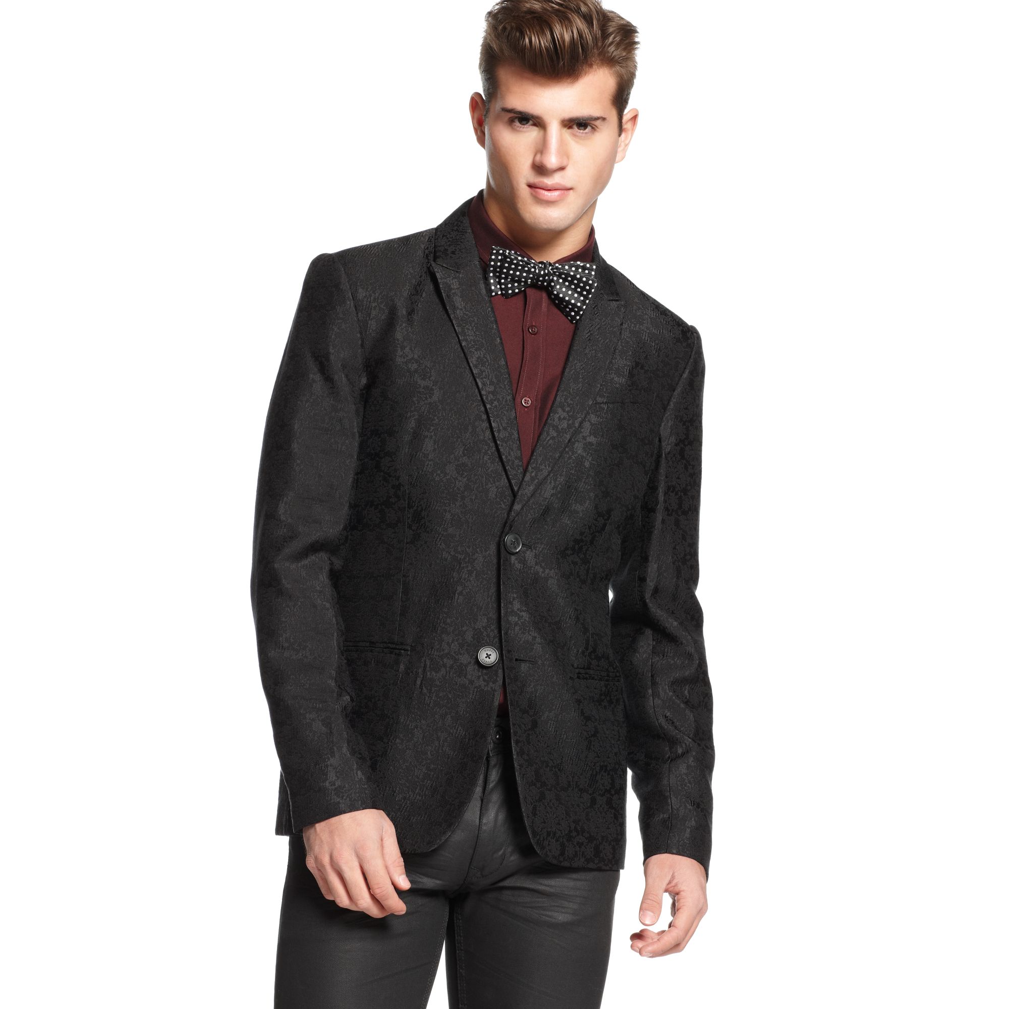 Guess Jacket Twobutton Jacquard Blazer in Black for Men Lyst