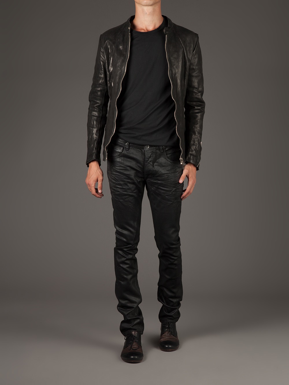 Incarnation Washed Leather Jacket in Black for Men
