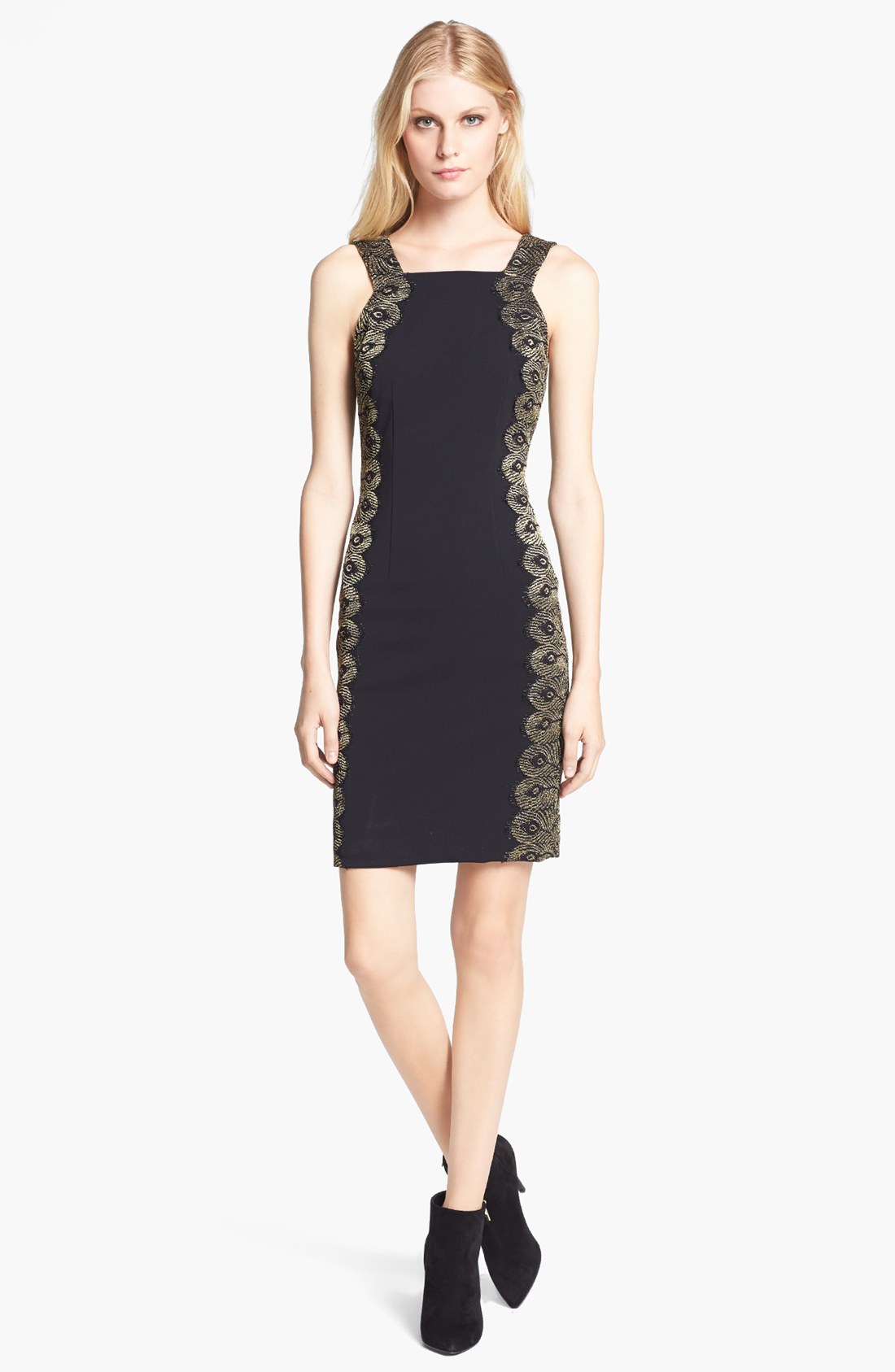 Jay Godfrey Lace Side Panel Sheath Dress in Black (Black/ Black/ Gold) | Lyst