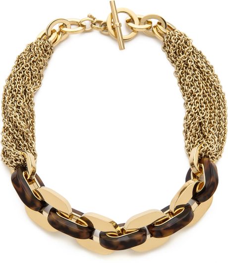 Michael Kors Tortoise Status Link Toggle Necklace in Gold (Tortoise ...