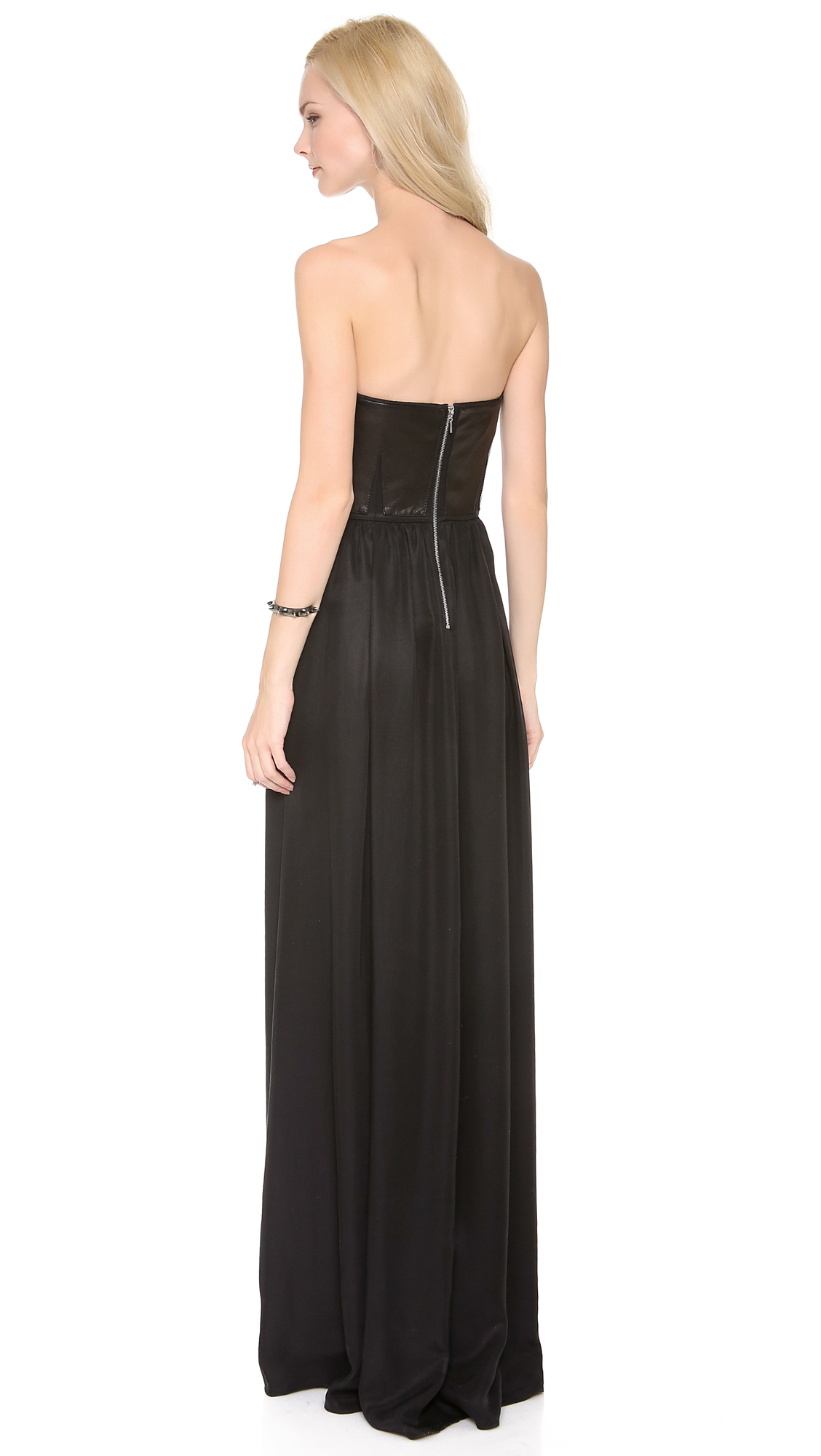 Lyst Rebecca Taylor Strapless Leather Maxi Dress in Black