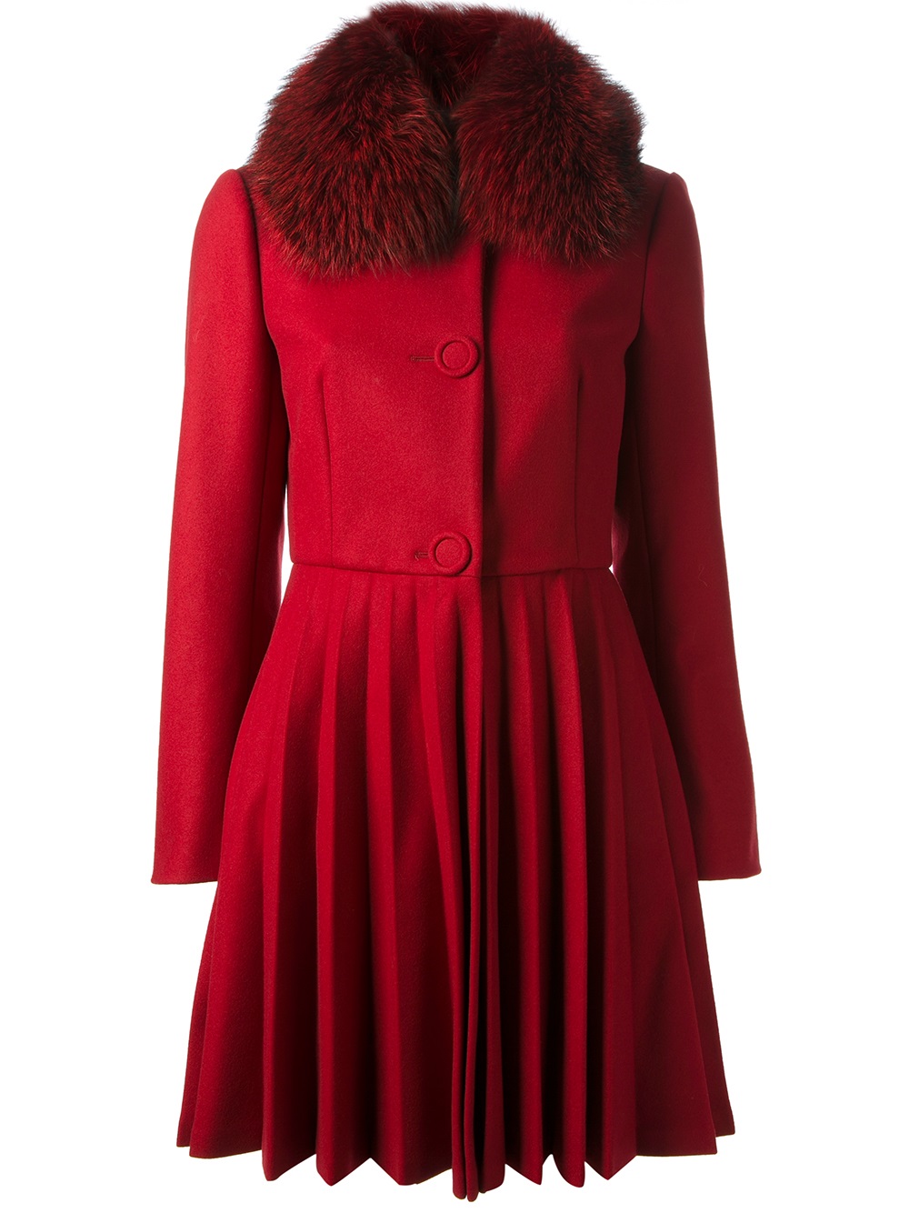 Lyst - Red Valentino Fox Fur Collar Coat in Red