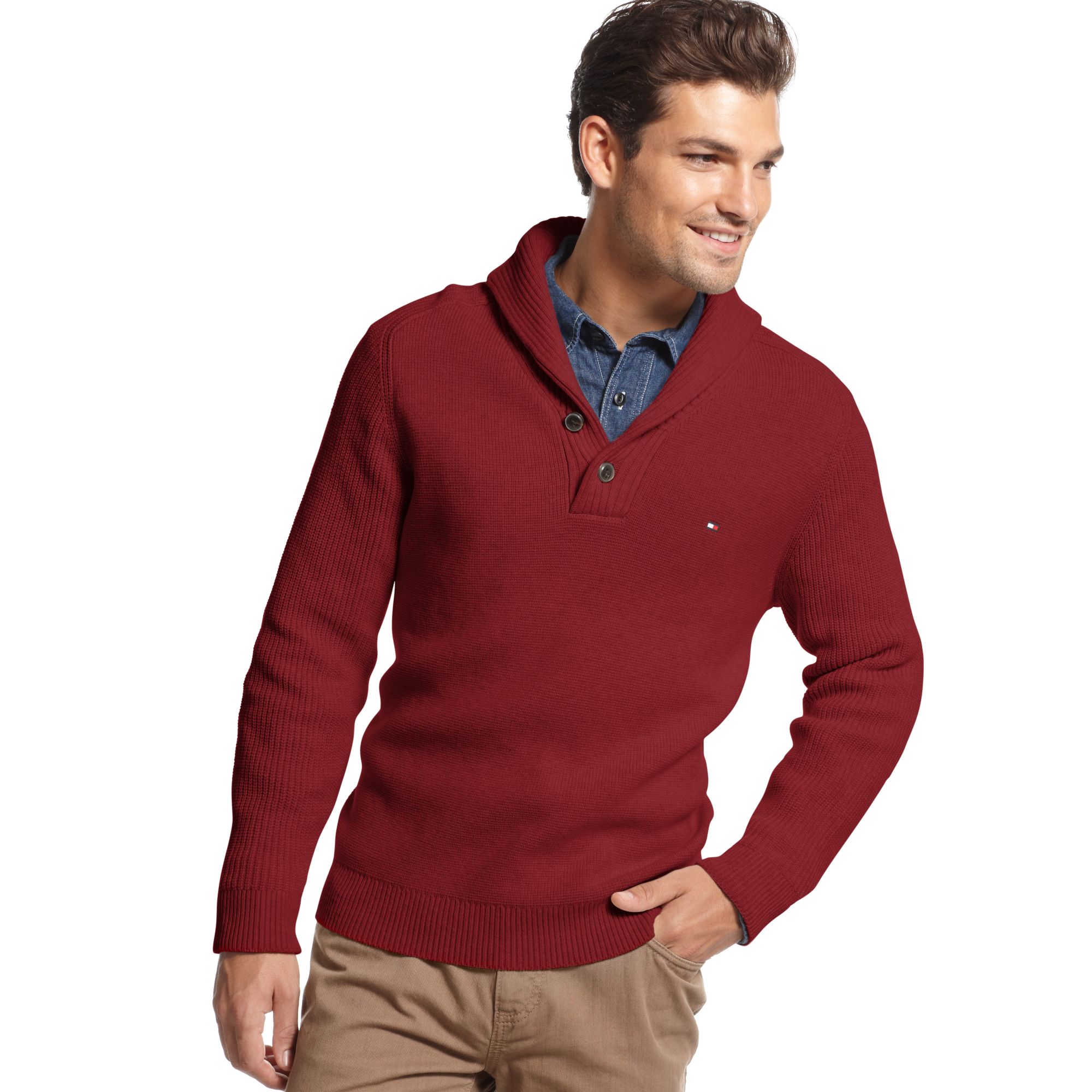 Lyst - Tommy Hilfiger Adler Shawl Collar Sweater in Red for Men