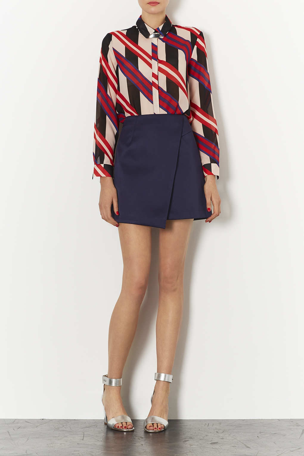 Lyst Navy Lux Satin Wrap Skirt in Blue