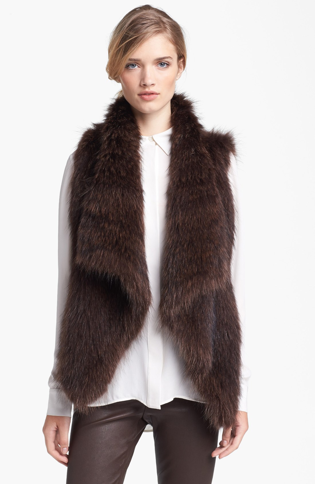 Vince Genuine Raccoon Fur Vest in Brown (Dark Brown) Lyst