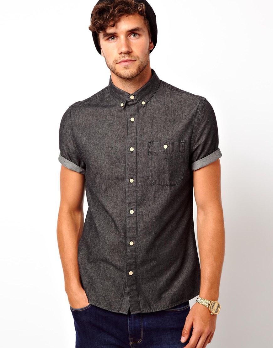 Lyst - Puma Asos Black Denim Shirt in Short Sleeve in Black for Men