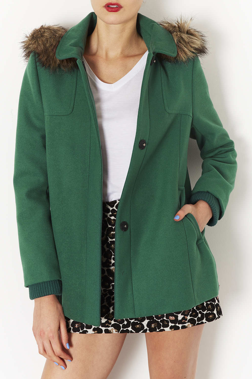 topshop green parka with fur hood