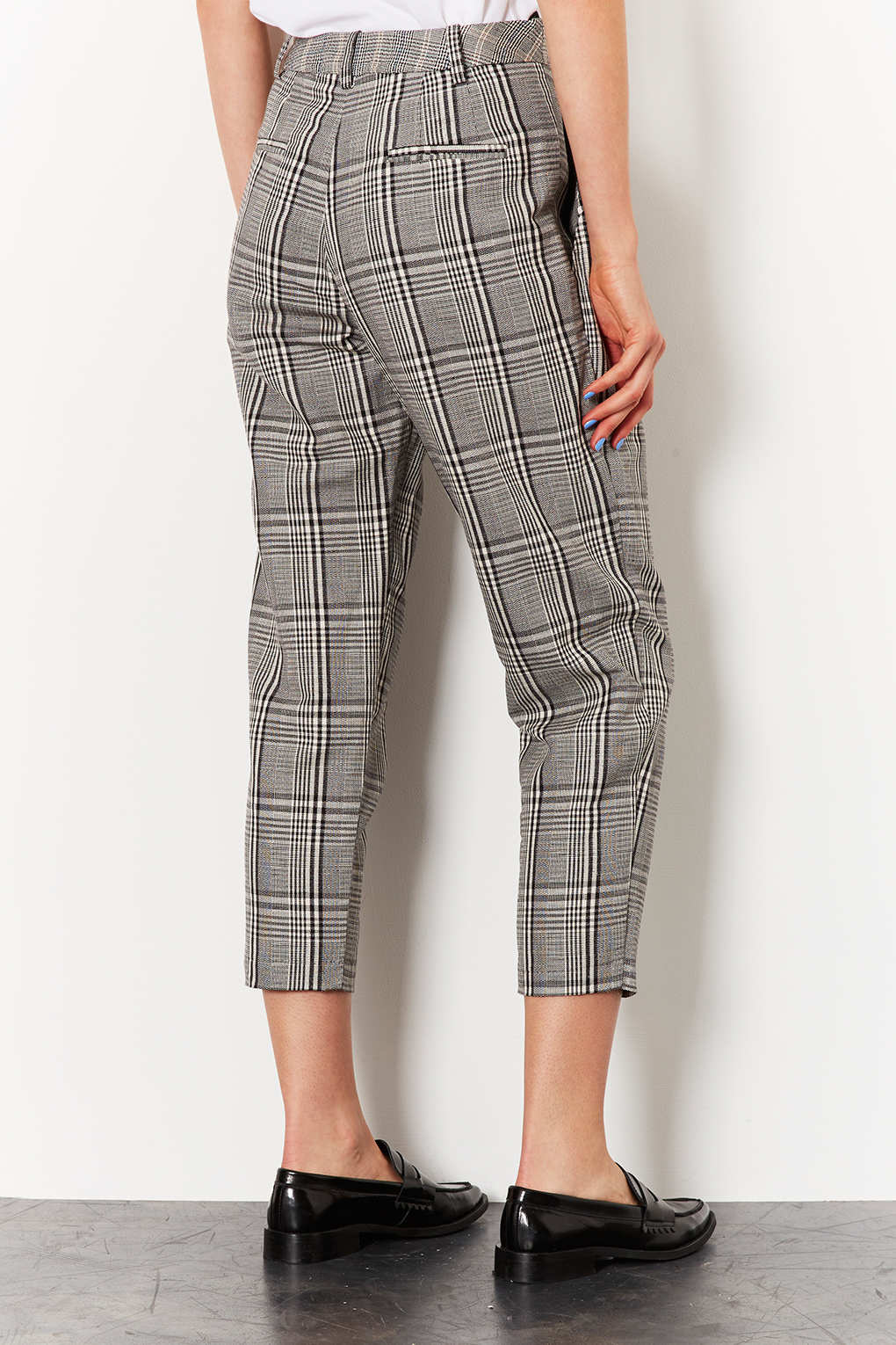 TOPSHOP Check Contrast Tapered Trousers in Grey (Grey) - Lyst