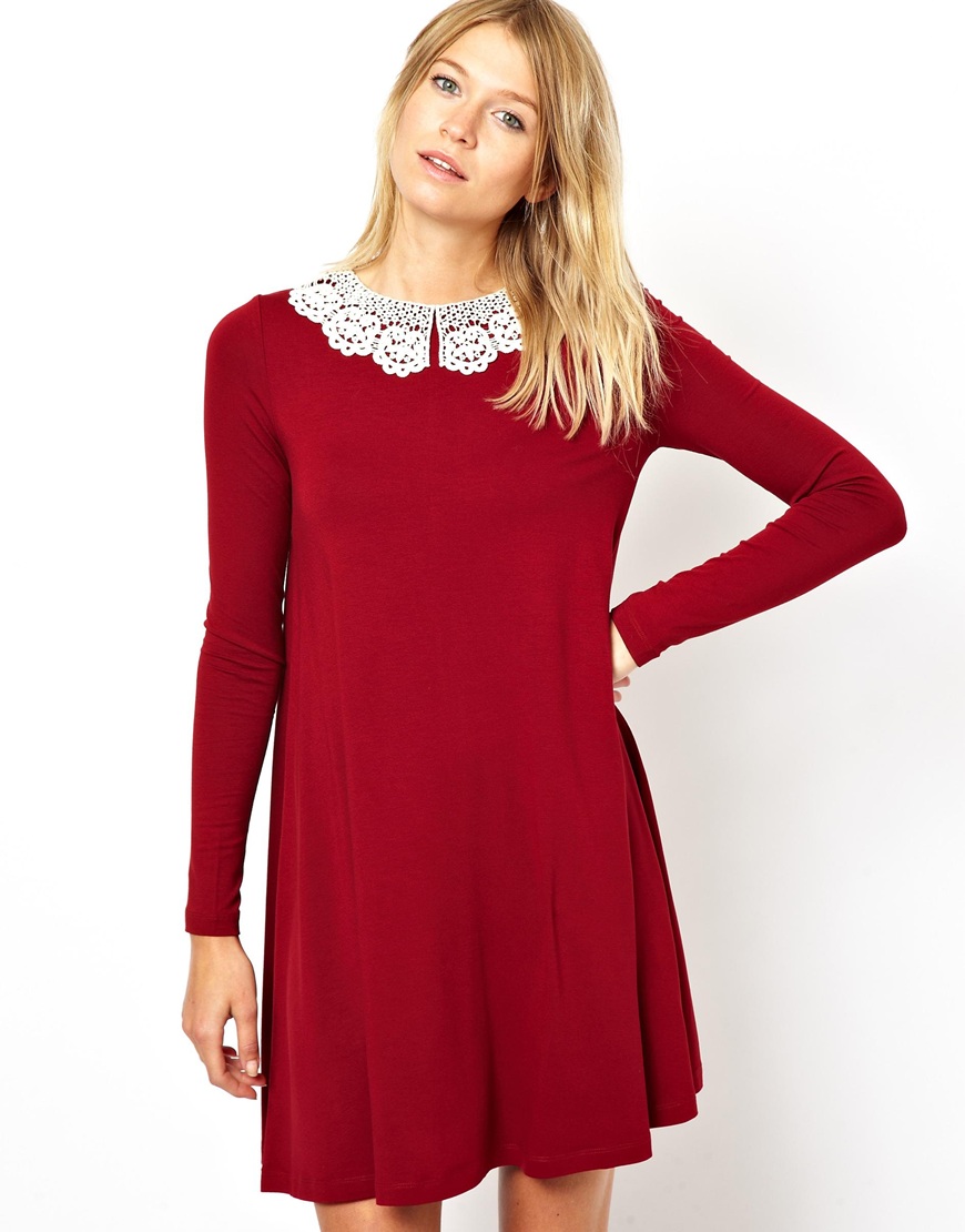 red swing dress long sleeve