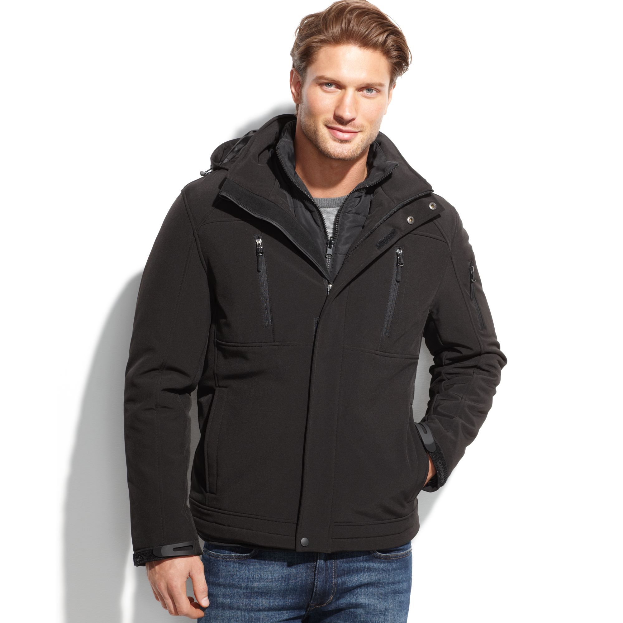 calvin klein soft shell hooded jacket