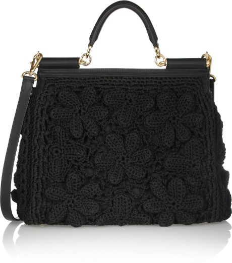 Dolce & Gabbana Miss Sicily Crochet and Leather Shoulder Bag in Black ...