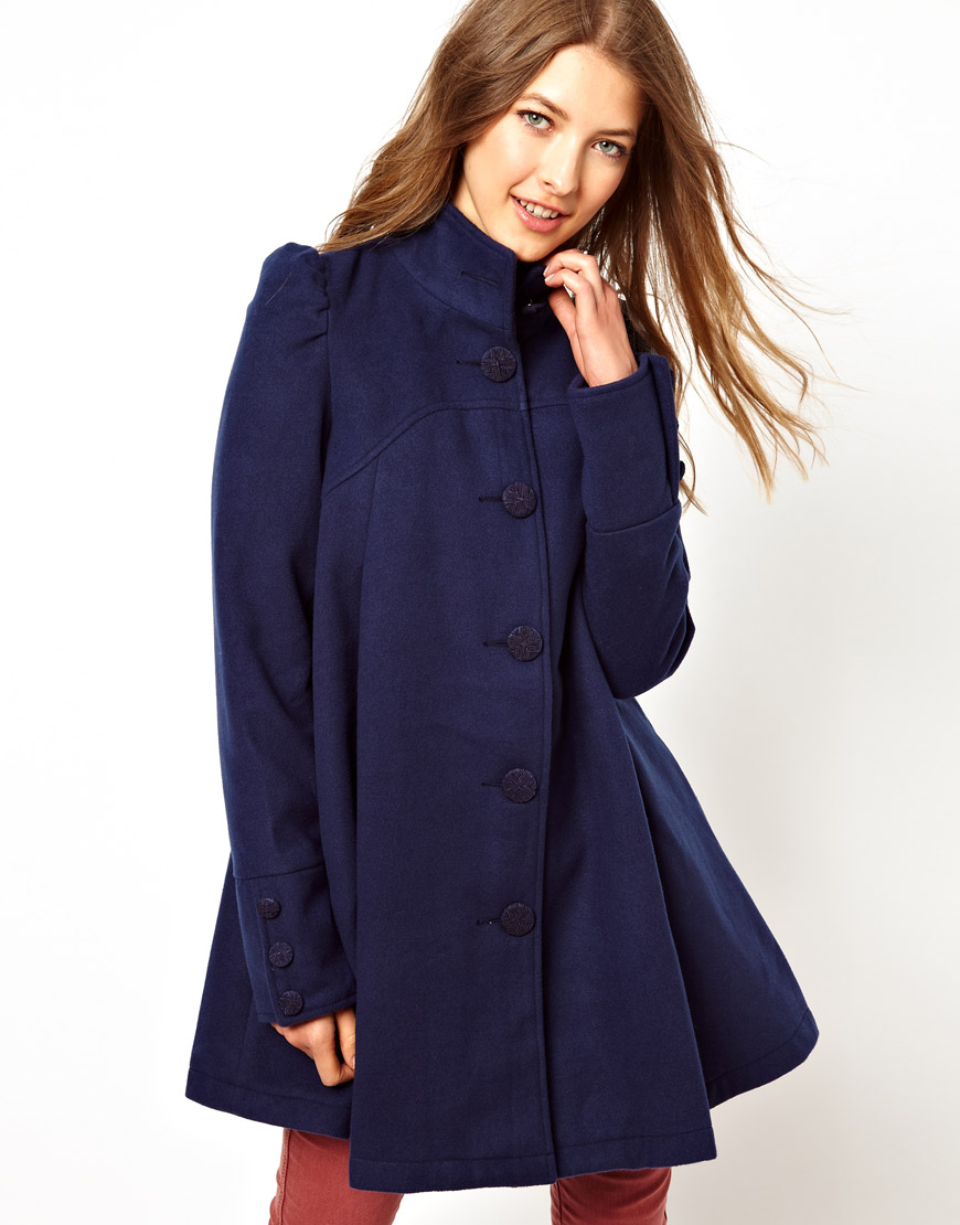 Lyst - Free people Pleated Swing Coat in Blue