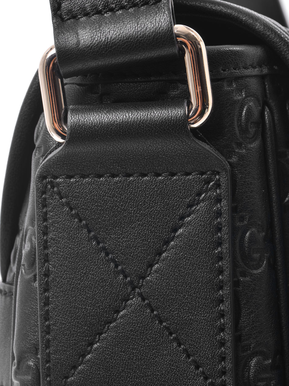 Gucci GG Embossed Leather Messenger Bag in Black for Men | Lyst