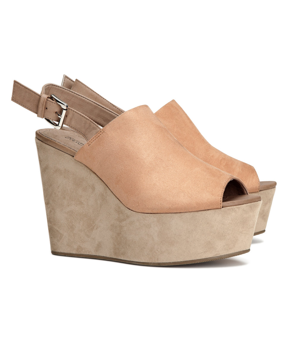 beige platform wedges