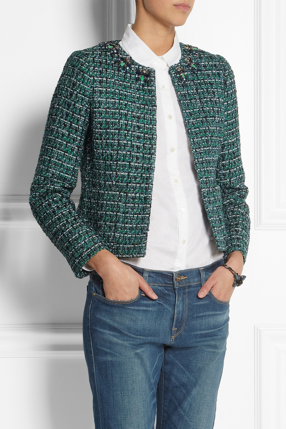 J.Crew Crystalembellished Tweed Jacket in Green Lyst