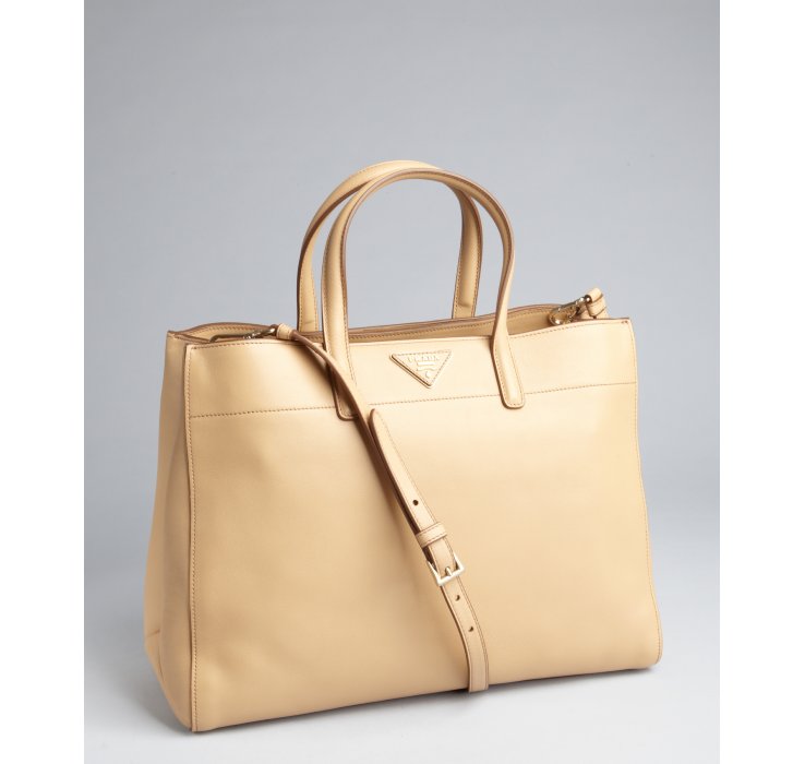 Prada Khaki Leather Large Convertible Top Handle Bag in Beige ...  