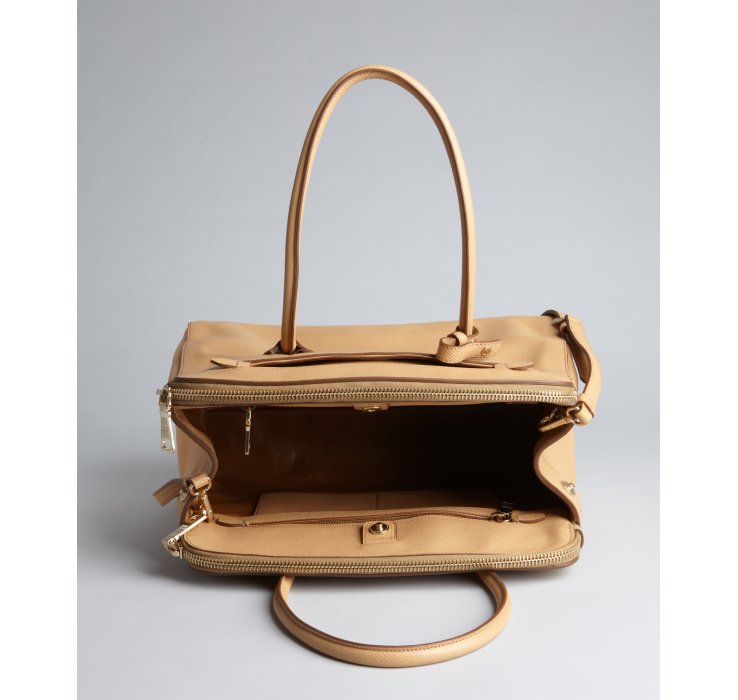 Prada Khaki Saffiano Leather Convertible Top Handle Bag in Khaki ...  