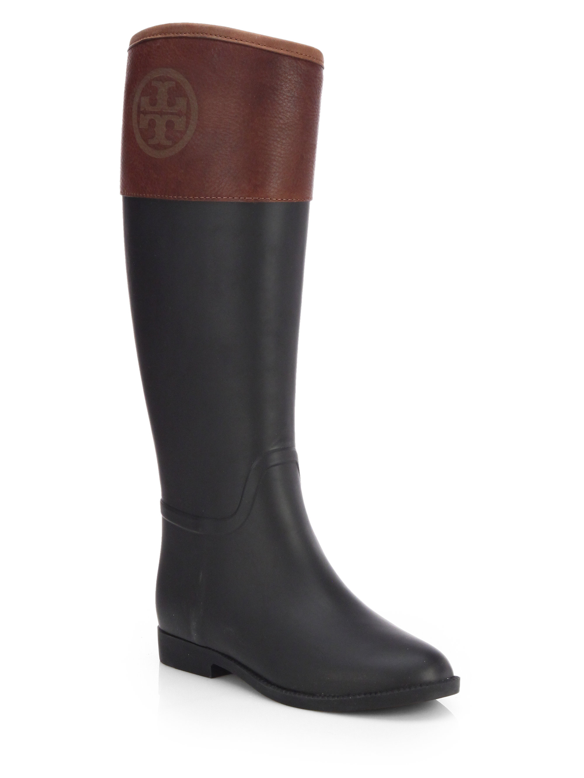 Tory burch Diana Leather Trimmed Rain Boots in Brown Lyst
