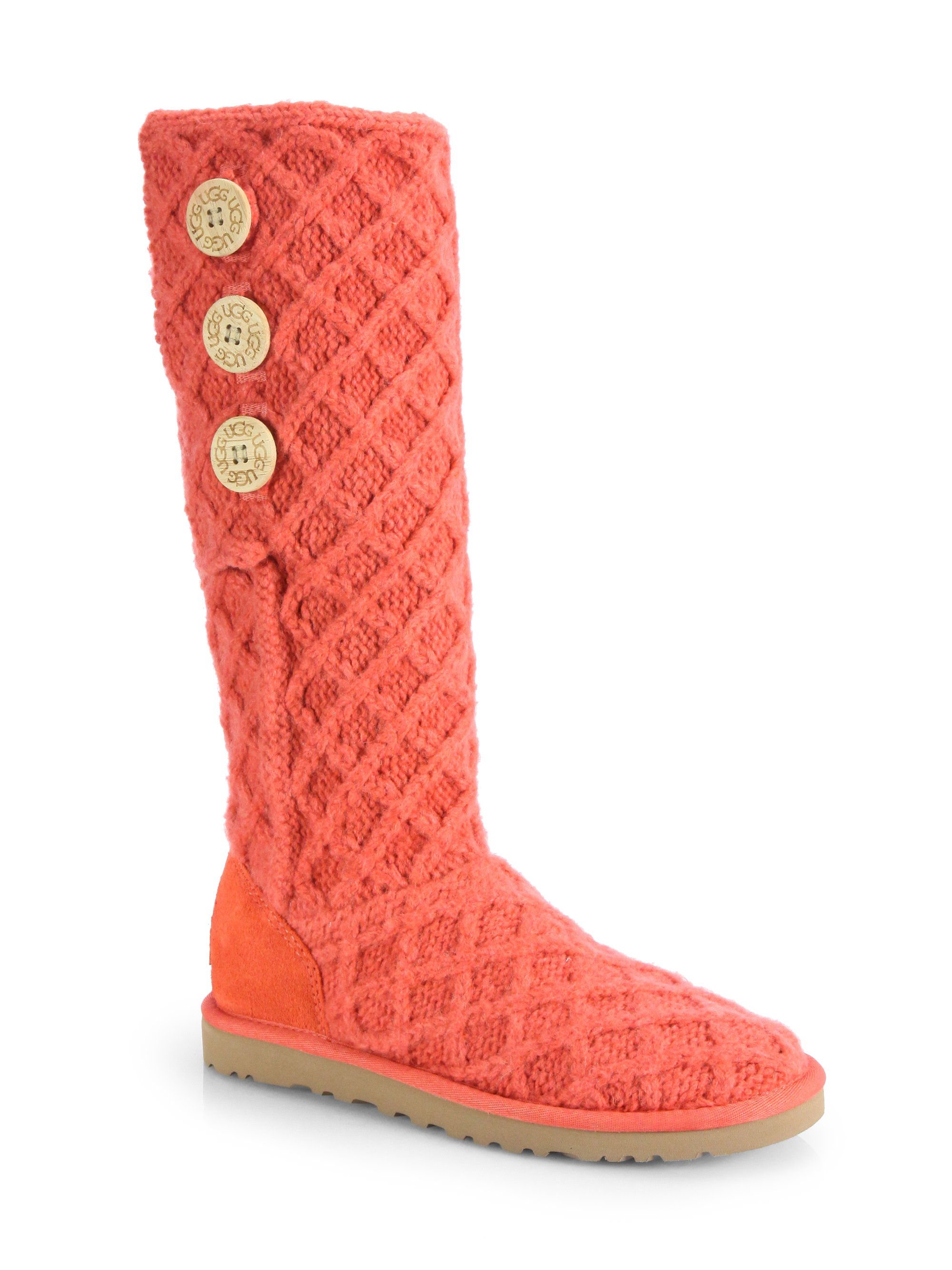UGG Lattice Cardy Knit Boots in Orange - Lyst