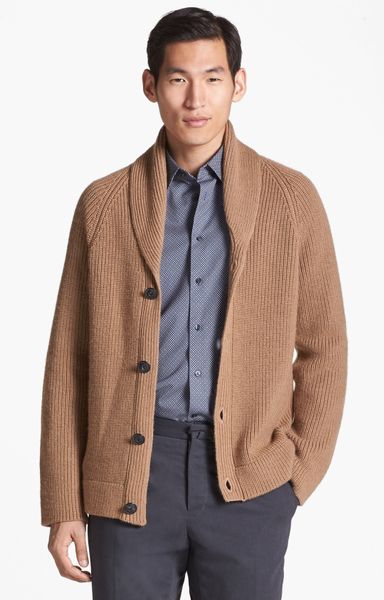 Vince Shawl Collar Wool Camels Hair Cardigan in Beige for Men (Cashew ...