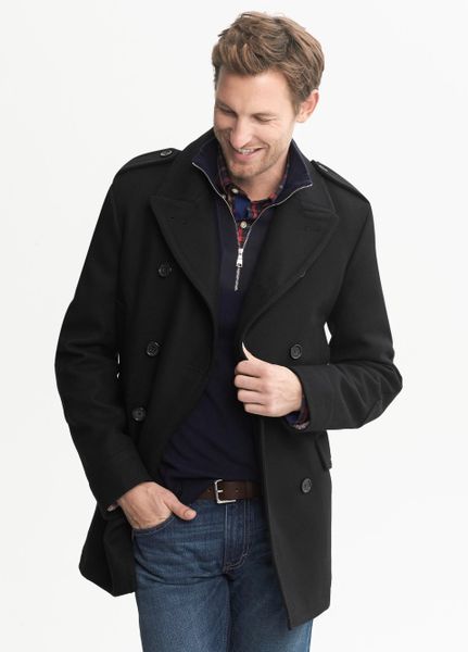 Banana Republic Wool Pea Coat Black in Black for Men | Lyst