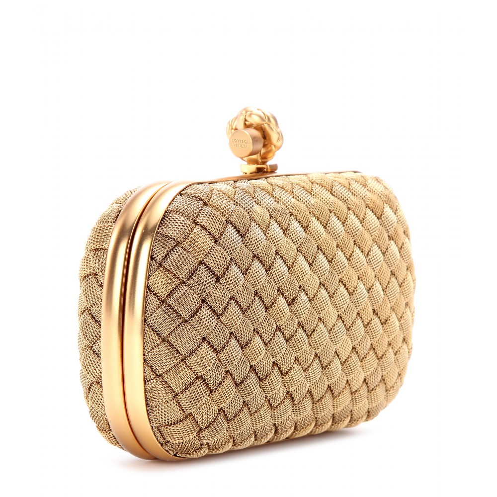 Bottega Veneta Knot Minaudiere Pressed Intreccio Gold in Calfskin Leather  with Brass-tone - US