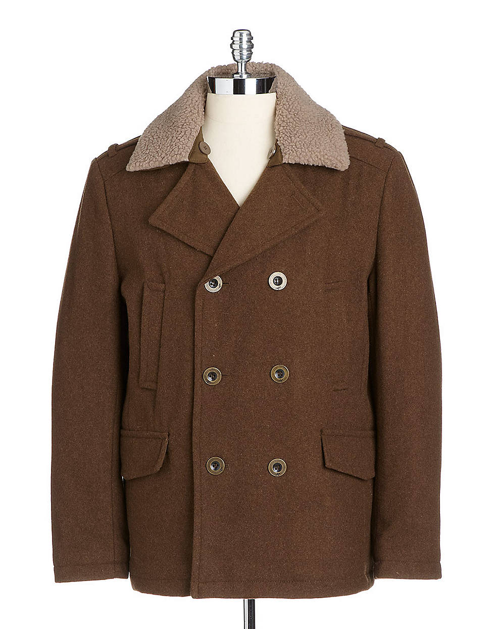 Kenneth Cole Double Breasted Pea Coat in Brown for Men (beige) | Lyst