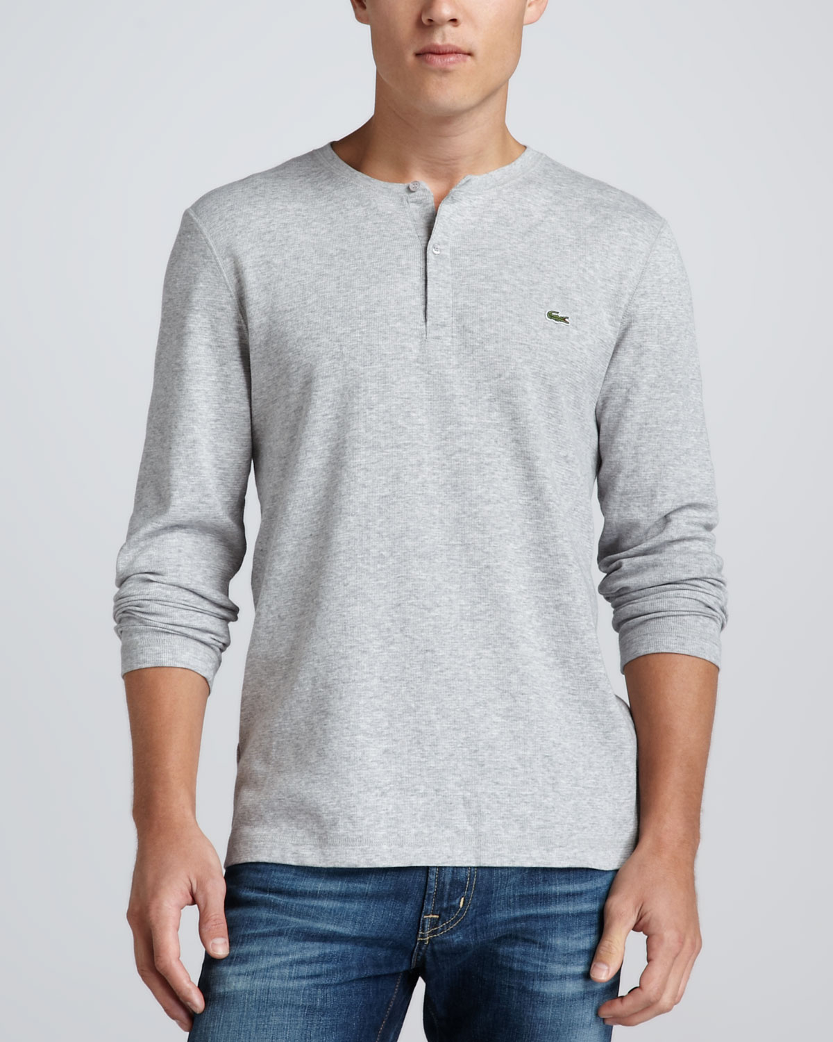 Lyst - Lacoste Waffleknit Longsleeve Henley Shirt Gray in Gray for Men