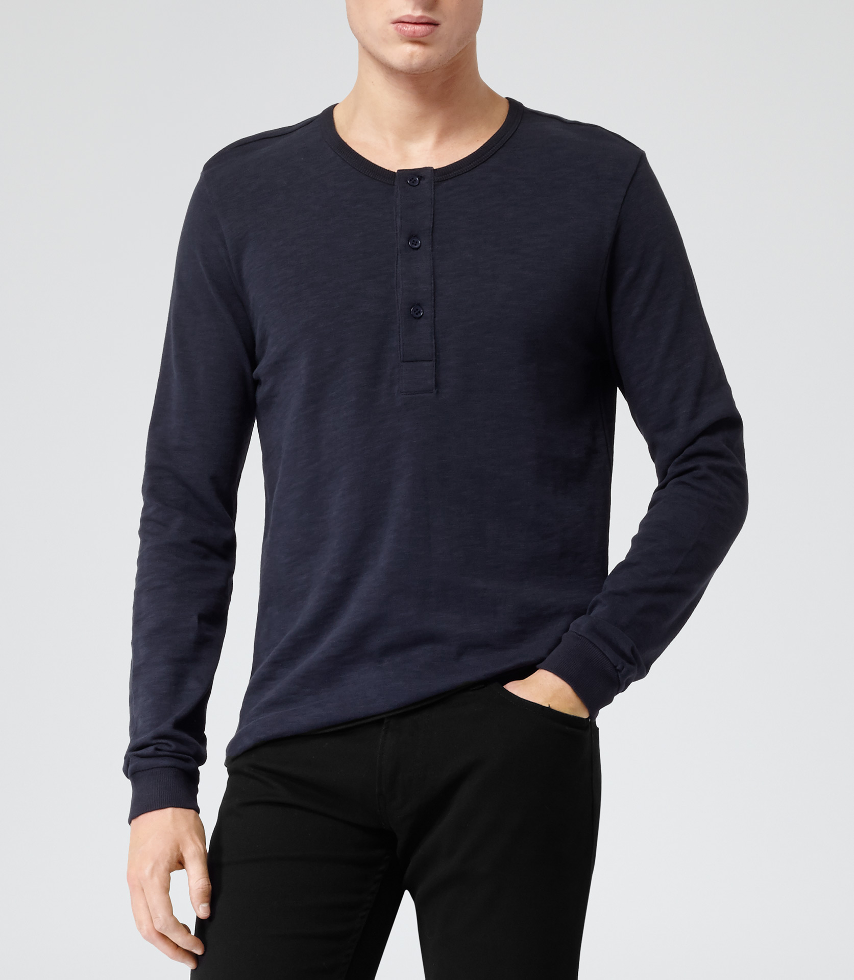 Lyst - Reiss Lex Long Sleeve Henley Shirt in Blue for Men
