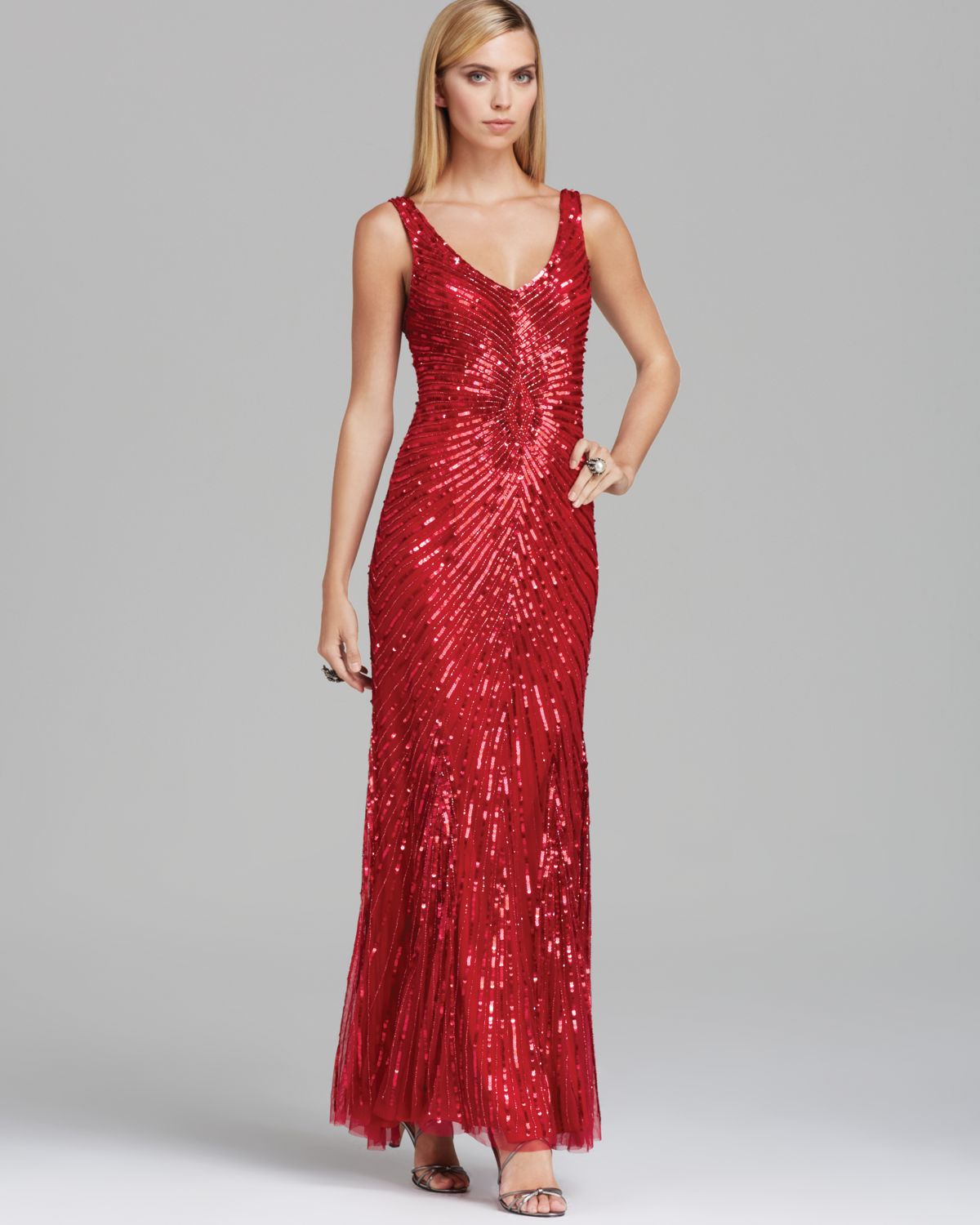 aidan by aidan mattox pleated glitter gown