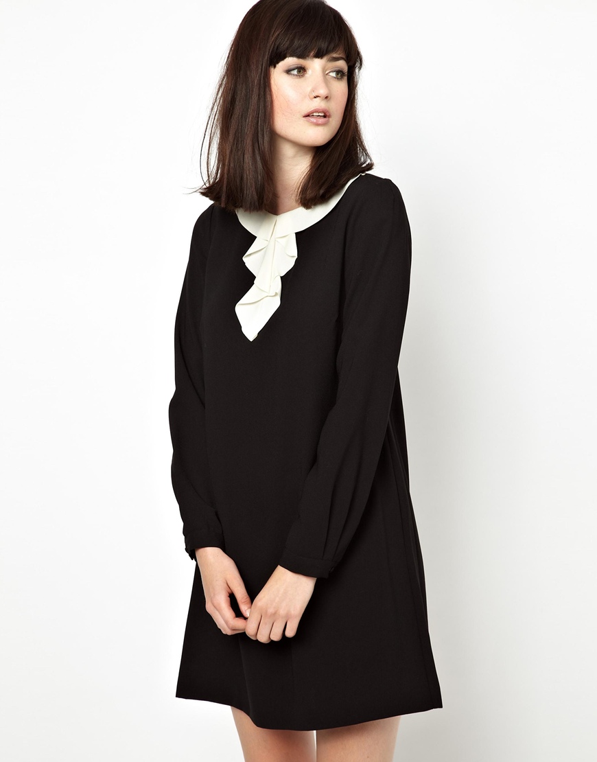 Lyst Boutique By Jaeger Shift Dress with Contrast Frill Neck Detail