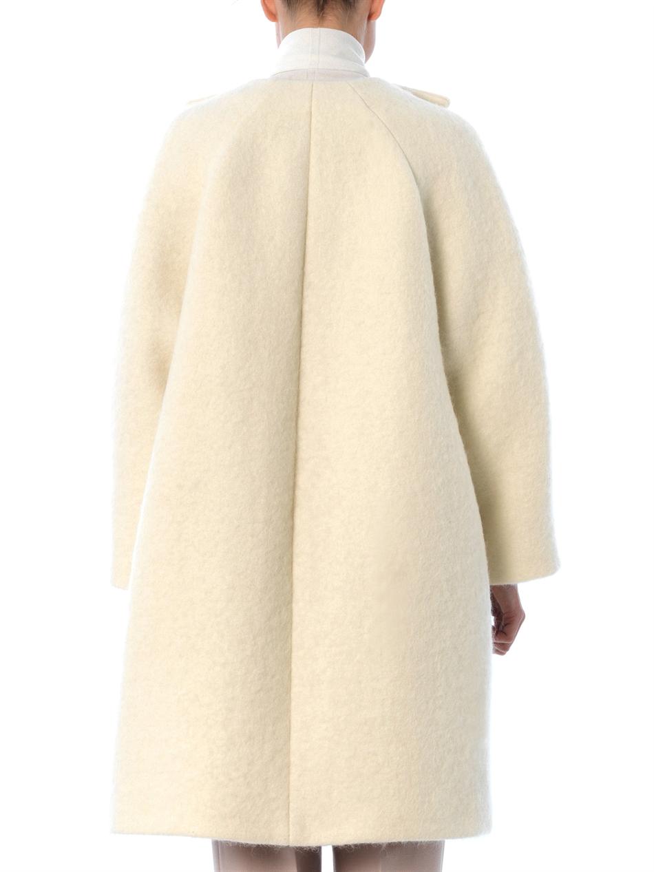 cream collarless coat