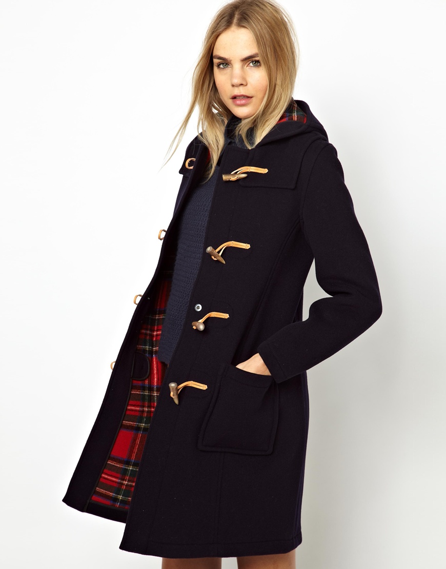 Lyst - Gloverall Slim Duffle Coat In Wool With Check Lining in Blue