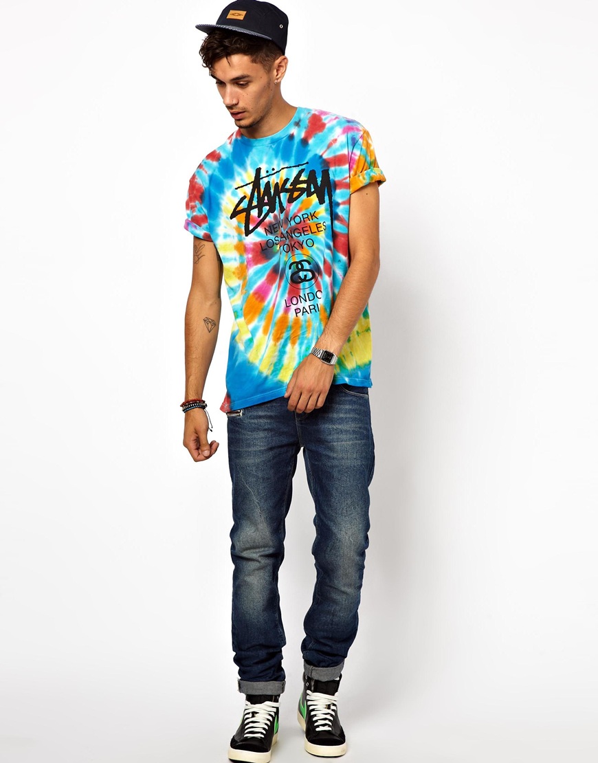 Stussy Tshirt Tie Dye World Tour Logo in Blue for Men | Lyst