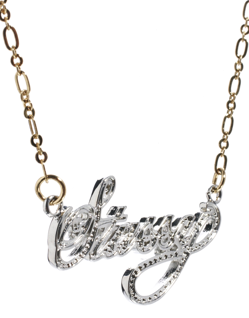 Stussy Name Plate Necklace in Metallic | Lyst