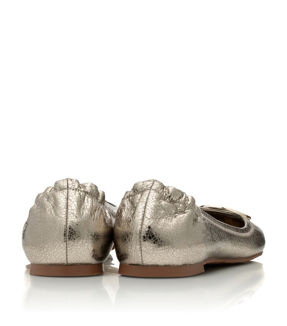 tory burch metallic reva ballet flat silver