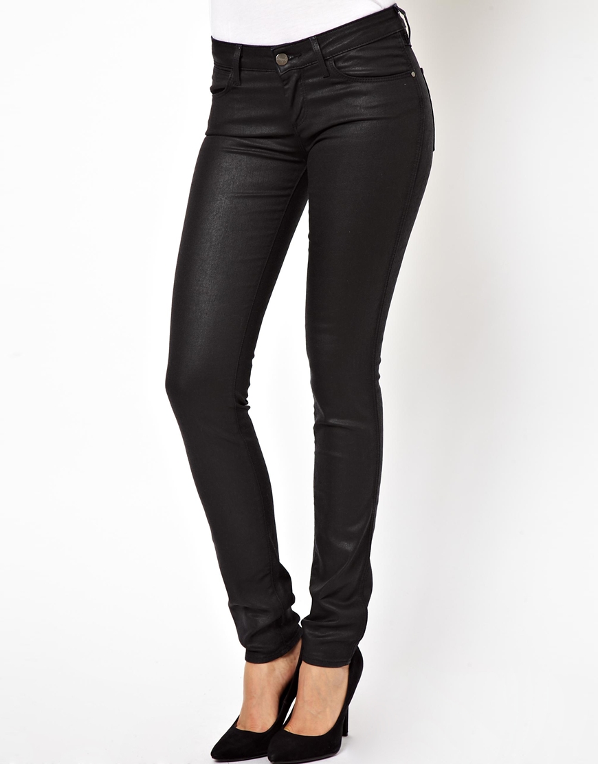 Wrangler Courtney Coated Leather Look Skinny Jeans in Black