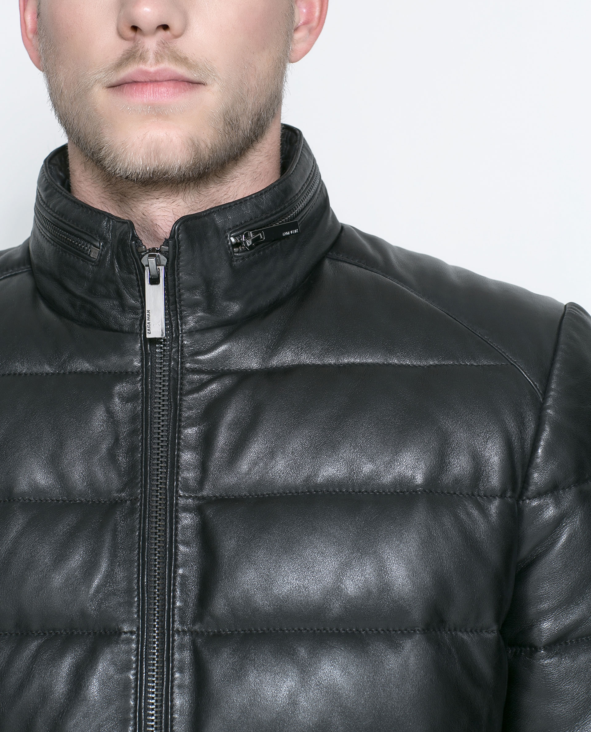 Zara Quilted Leather Jacket in Black for Men | Lyst