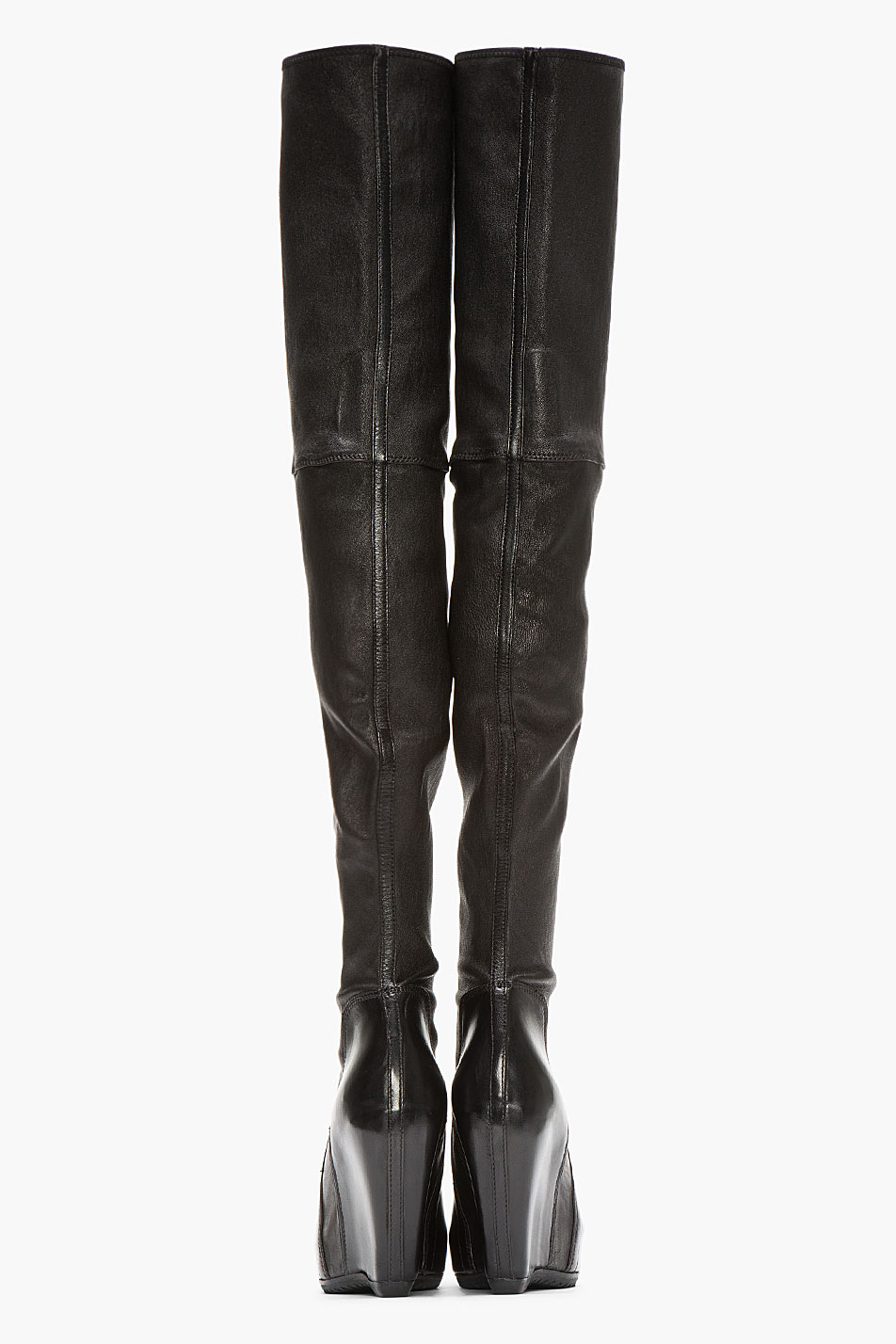 Rick Owens Black Stretch Leather Over The Knee Wedge Boots - Lyst