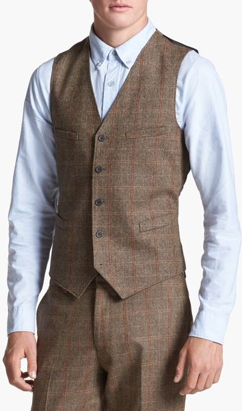 Topman Check Tweed Vest in Brown for Men (Camel Check) | Lyst