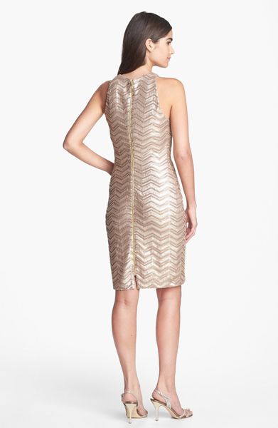 Alexia Admor Zigzag Sequin Dress in Gold (Bronze/ Gold) | Lyst