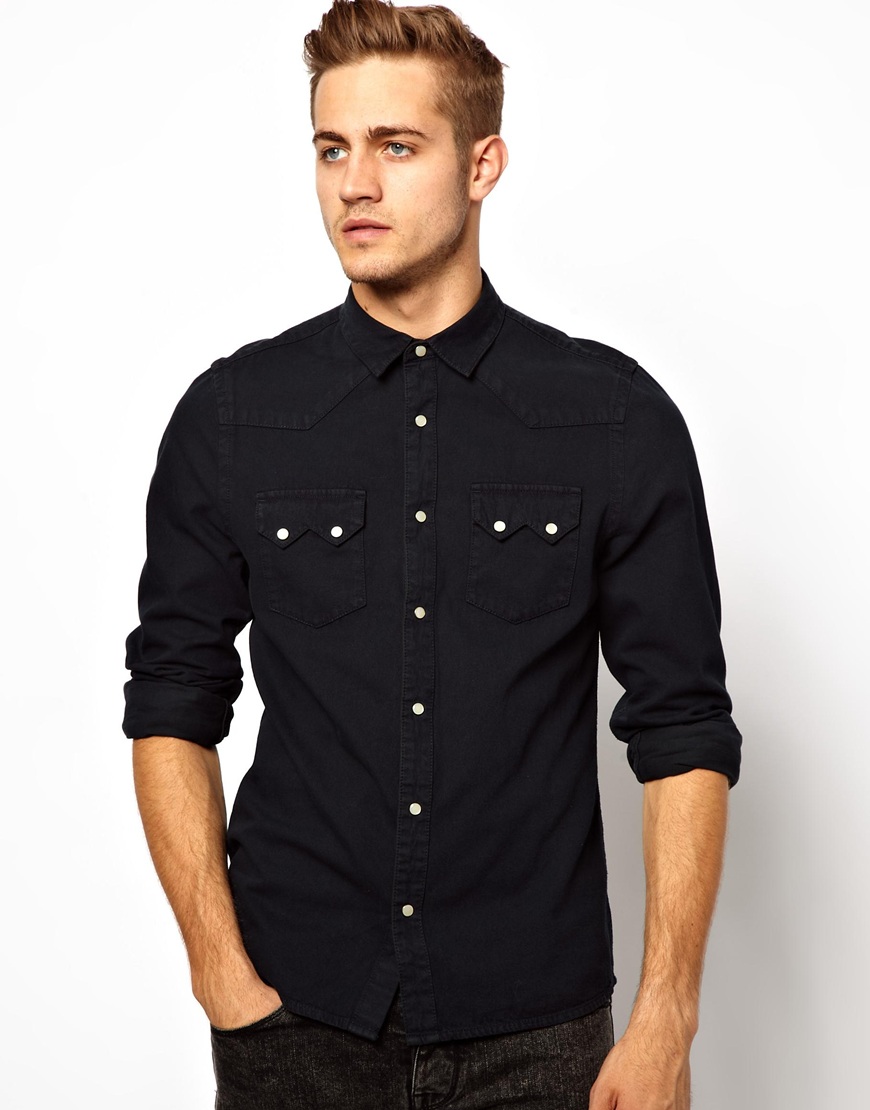 Джинсовая рубашка черная мужская - 96 фото