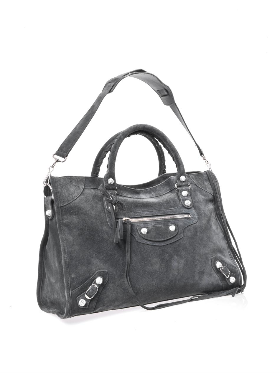 Lyst Balenciaga Suede Marble Stud City Bag In Gray Gallery