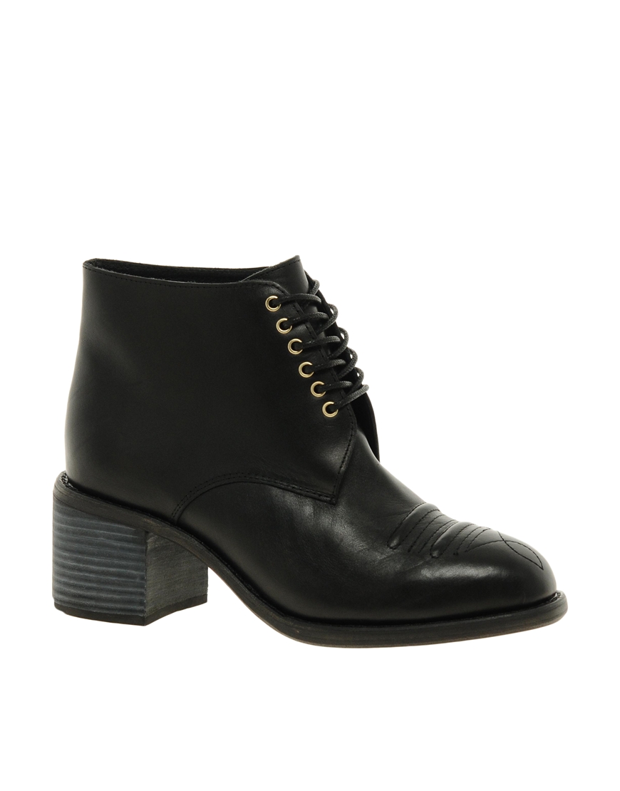 FTroupe Chunky Western Lace Up Ankle Boots in Black Lyst