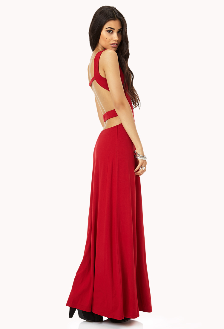 Sleeveless Cutout-Back Maxi Dress Red